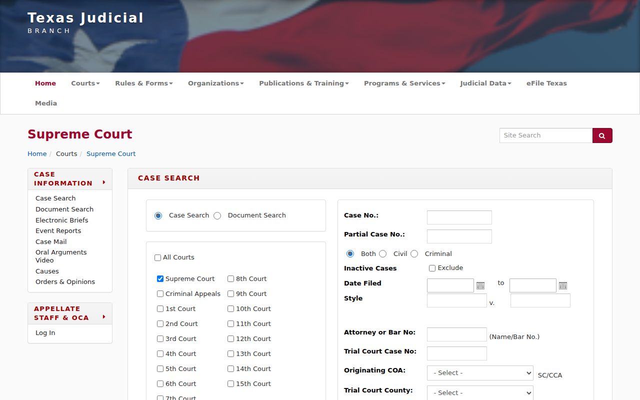 Kaufman residents directory Texas appellate record search fields