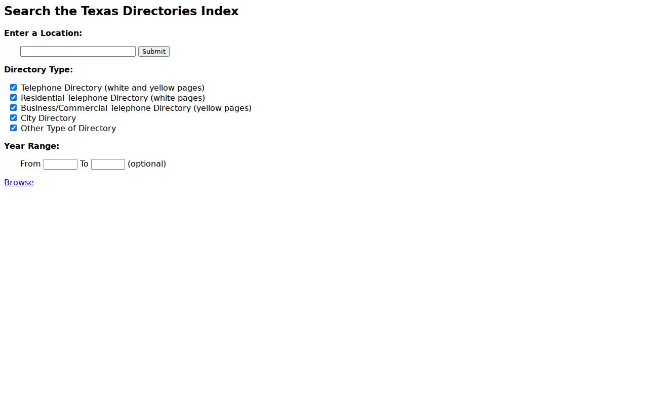 Kaufman County city directory research with the UT historical directory browse form