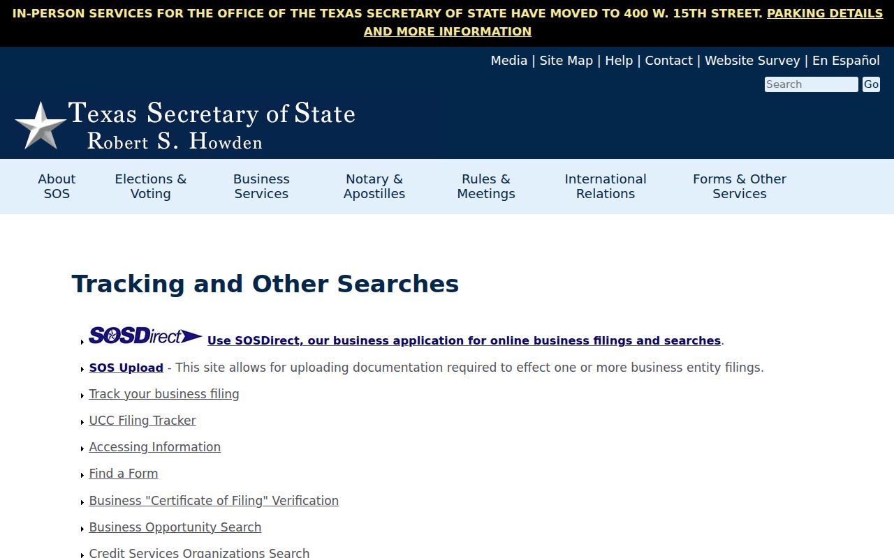 Kaufman residents directory Texas Secretary of State search choices