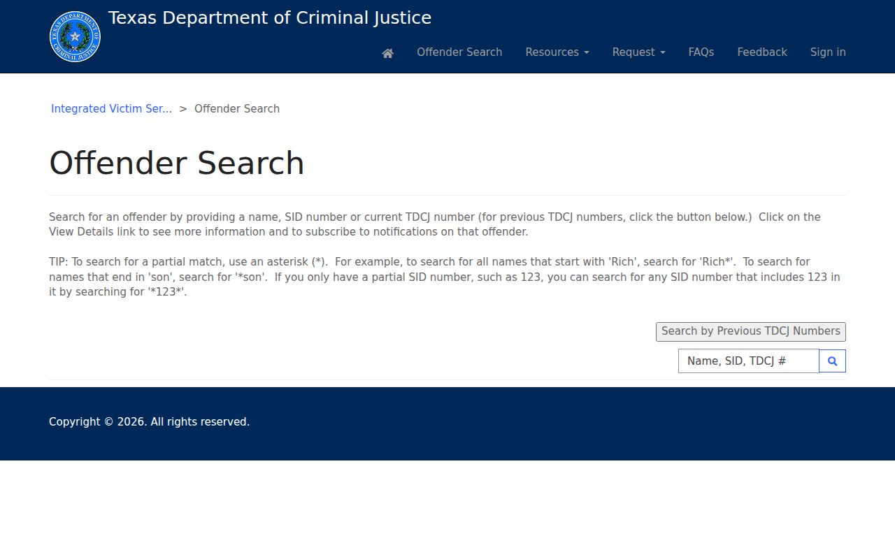 Kaufman residents directory Texas state inmate search fields
